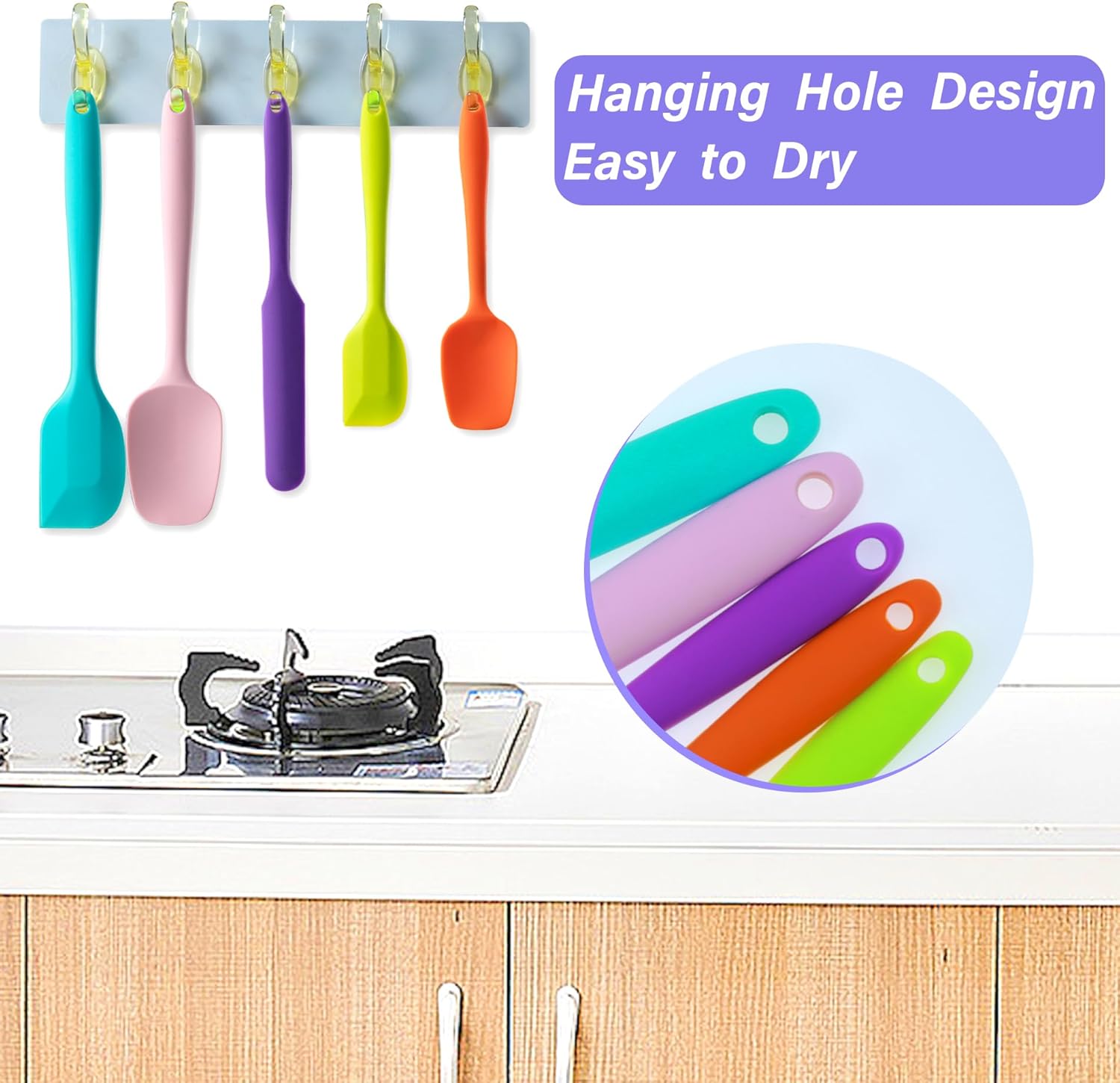 Silicone Spatula Set, 5 Piece Food Grade Rubber Spatulas for Baking, Cooking, and Mixing High Heat Resistant Non Stick Dishwasher Safe BPA-Free (Multicolor) - Image 4